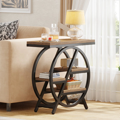 Tribesigns End Table for Living Room, 3-Tier Narrow Side Table with Storage, Wood Sofa Side Table with Geometric Metal Frame