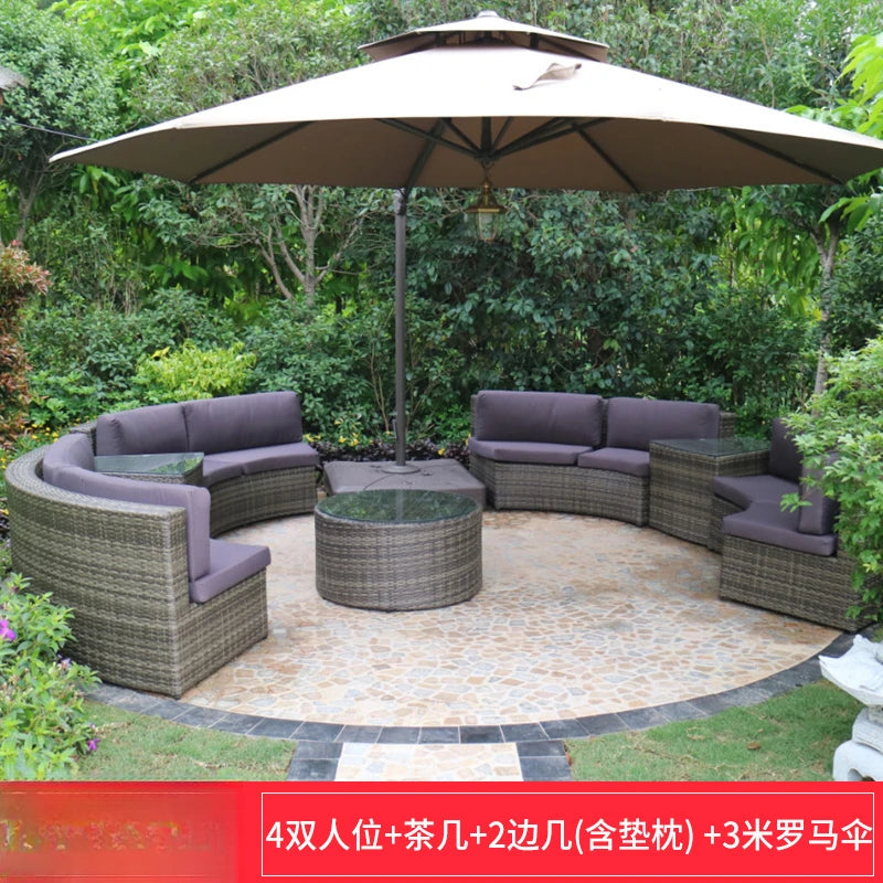 ZYH outdoor round rattan sofa combination leisure villa semi-circular rattan chair sofa