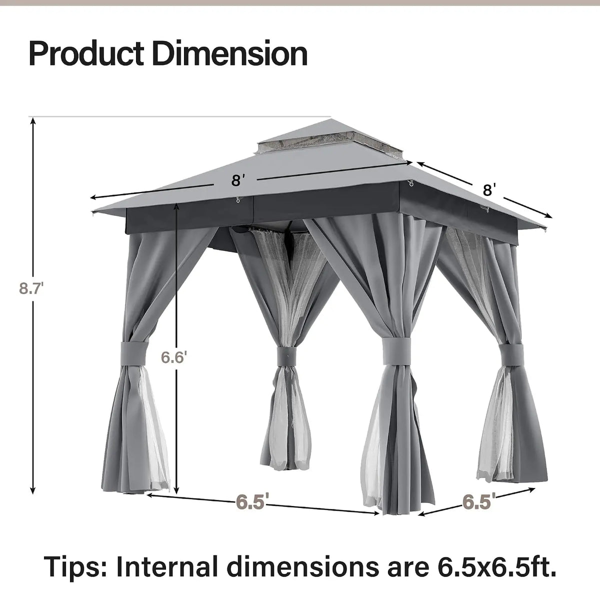 Outdoor Gazebo 8'x8' Heavy Duty Tent with Double Roofs, Mosquito Nettings Privacy Screens for Backyard Garden Deck, Customized
