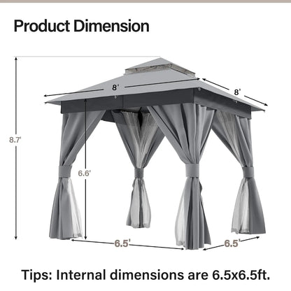 Outdoor Gazebo 8'x8' Heavy Duty Tent with Double Roofs, Mosquito Nettings Privacy Screens for Backyard Garden Deck, Customized