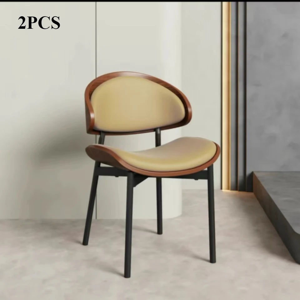 Genuine Leather Dining Chairs Set of 2 or1,Mid Century Modern Chair, Upholstered Kitchen Dining Room ChairsBlack WalnutBendwood.