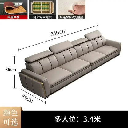Light luxury first-layer cowhide leather sofa, living room size, straight row concubine combination household leather sofa