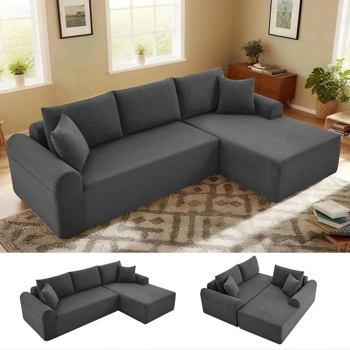 Modular Sectional Sofa With Chaise, Cloud Sectional Couch With Deep Seat, Modular L-Shape Sofa Corduroy Boneless Couch