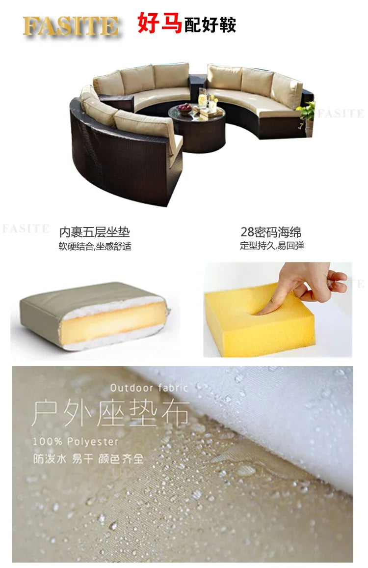 Outdoor Rattan Sofa Circular Villa Terrace Courtyard Rattan Art Living Room Leisure