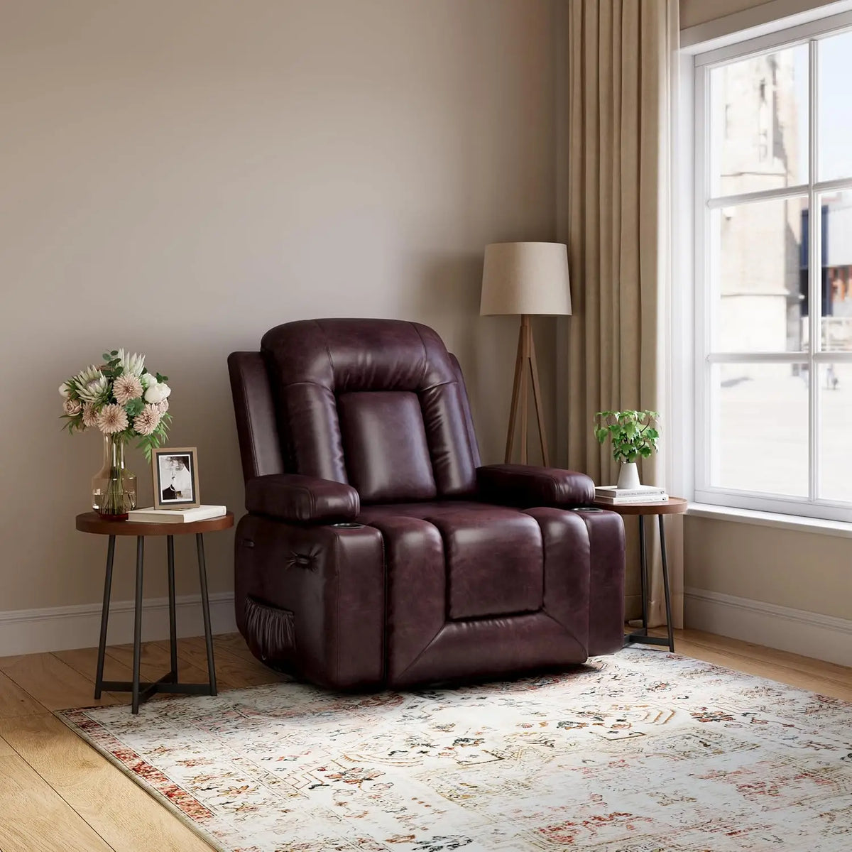 Power Lift Recliner Chair Heat and Massage, PU Leather, Adjustable Back and Legs, Electric Lift Chair Designed for The Elderly