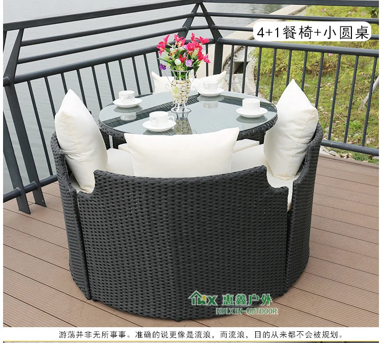 Outdoor leisure courtyard rattan chair five-piece combination outdoor villa open-air balcony creative storage home back chair