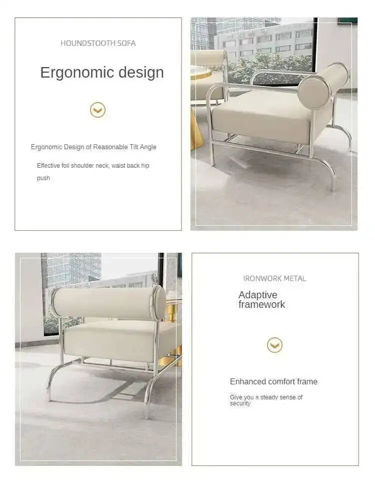 Stainless Living Nordic Room Chairs Fabric Steel Single Sofa Recliner European Living Room Furniture Home Leisure Back Armchair