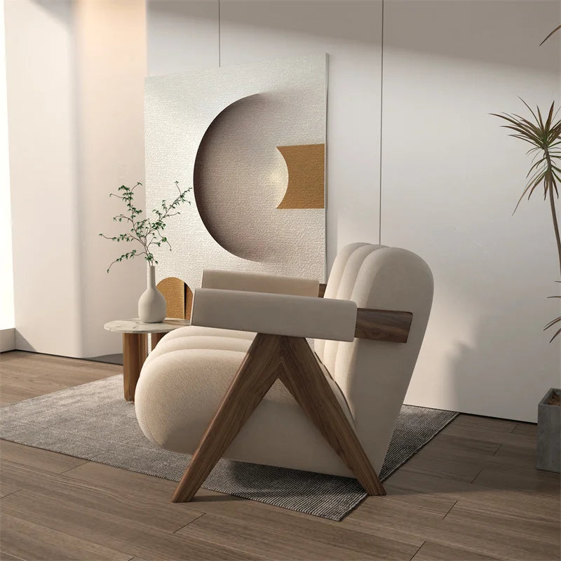 Nordic Wood Living Room Chairs Modern Living Room Sofas Home Balcony Single Leisure Back Armchair Fabric Sofa Chair Furniture
