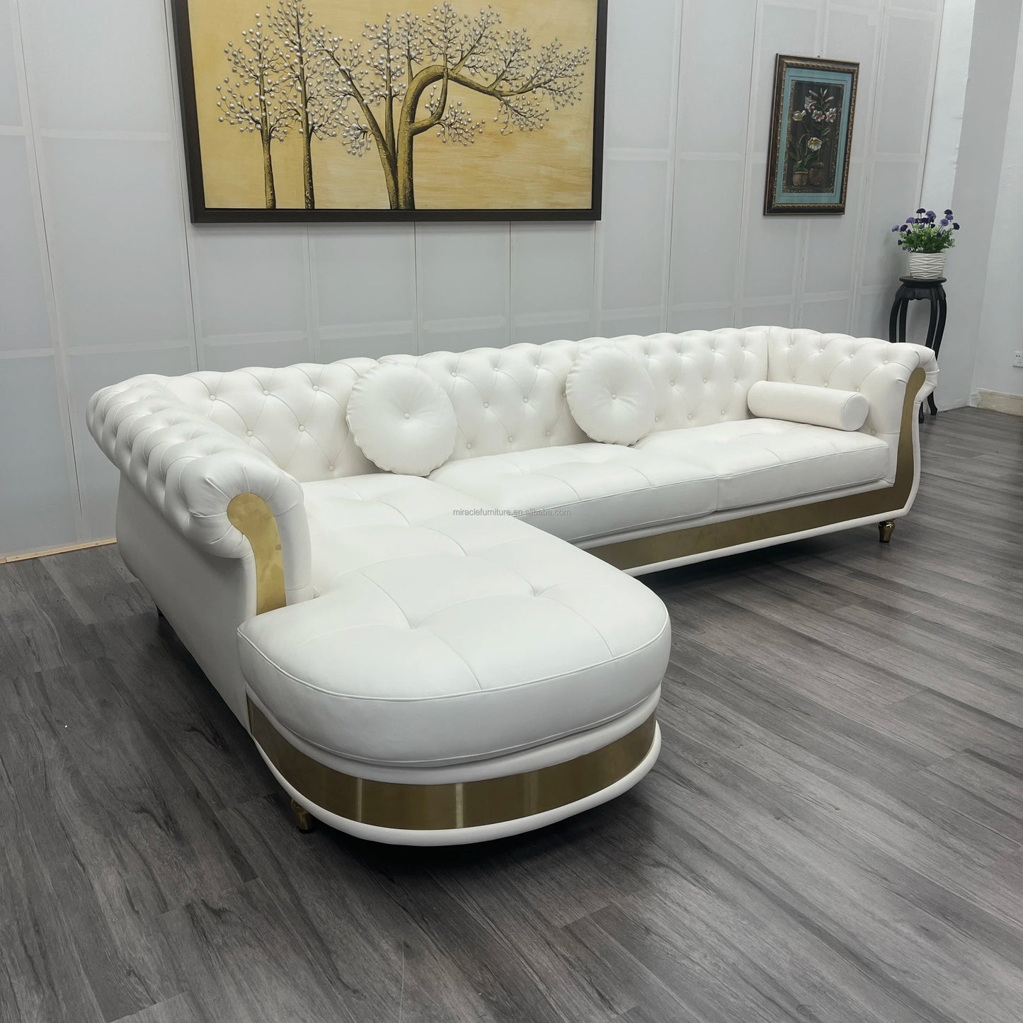 Hot Sales New Designed U Shaped Modern Luxury Top Leather Living Room Sofas Button Tufted Upholstered Sofa Set for Home Villa