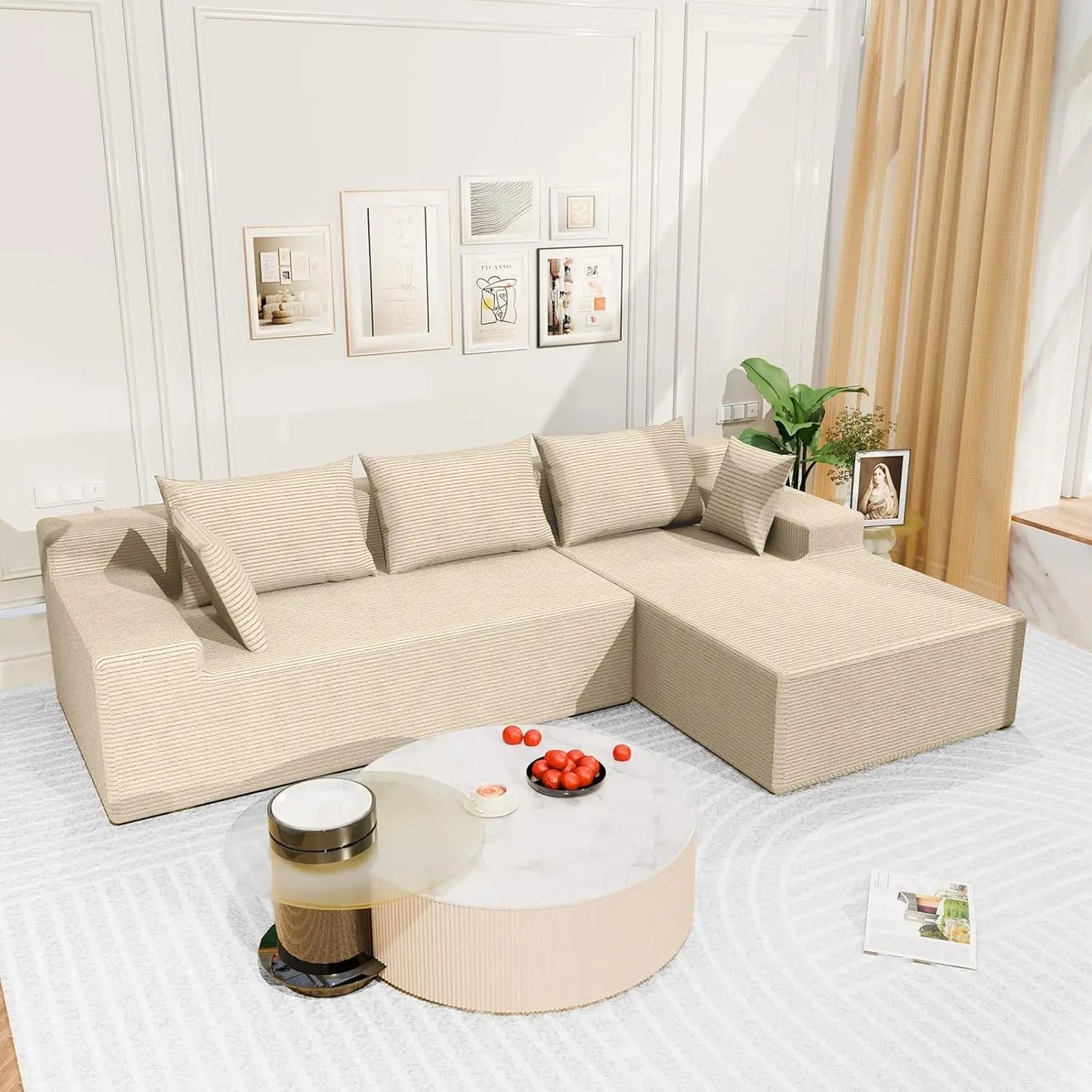 107" Cloud Sectional Couch with Deep Seat，Modern Modular Sofa with L-Shape Chaise，No Assembly Required, Upholstered