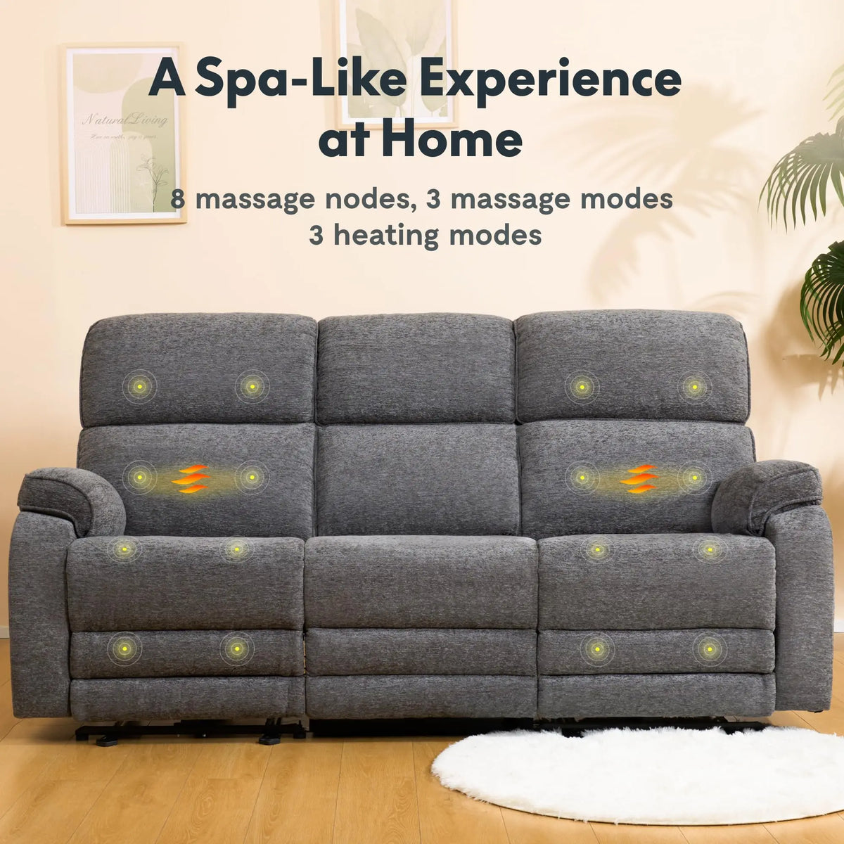 Couch with Massage Heat Zero Gravity Electric Reclining Sofa Power Recliner Sofa with Console Charging Ports for Home Theater