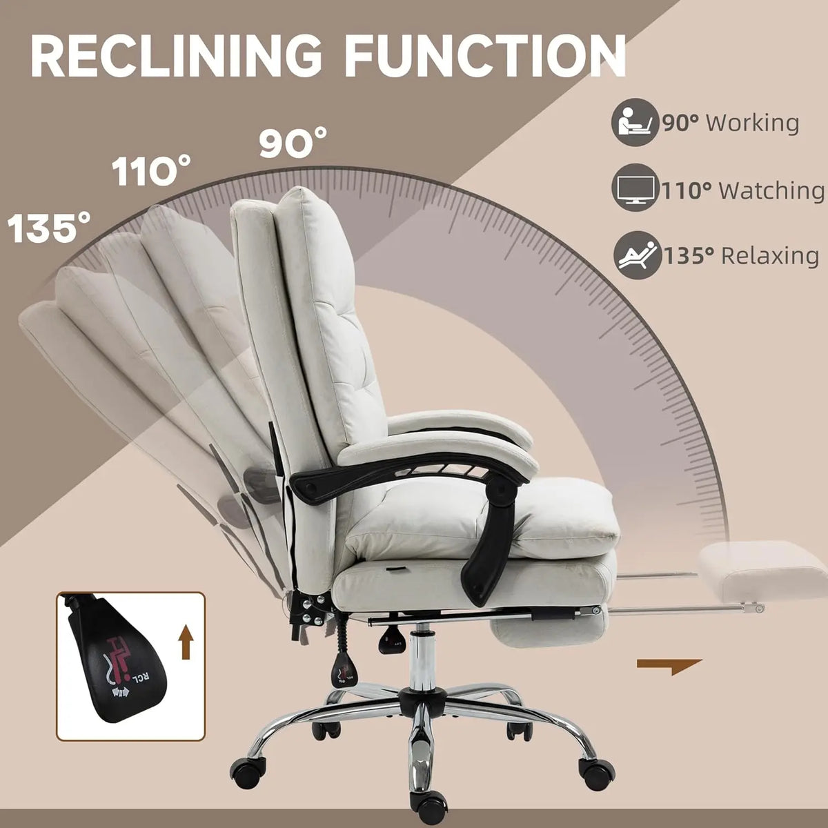 Microfibre Executive Massage Office Chair, Computer Desk Chair, Heated Reclining Chair with Footrest, Customized
