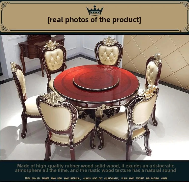 European Style Marble Dining Table Chair Set All Solid Wood Carved for 6-8 People for Restaurant Small Household Hotel