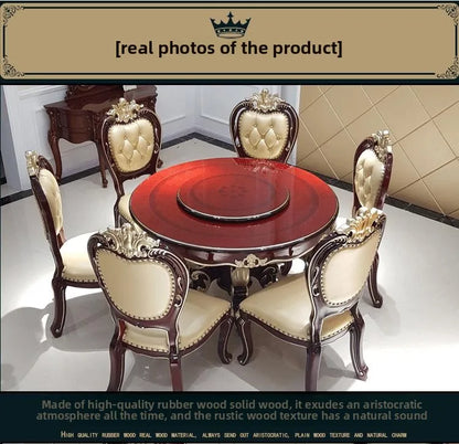 European Style Marble Dining Table Chair Set All Solid Wood Carved for 6-8 People for Restaurant Small Household Hotel
