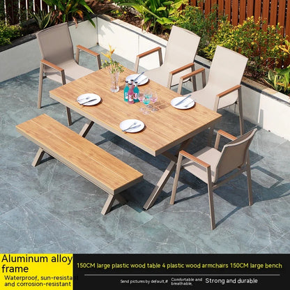 #Modern Outdoor Aluminum Chair Wood Metal Frame Villa Patio Garden Table Chair Set For Dining Courtyard Leisure