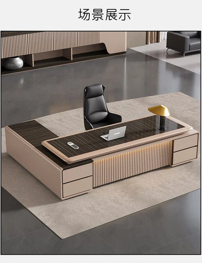 luxury Computer Office Desk Standing L Shaped Writing Boss Table Lift Up Table Gaming Sedentary Filing Cabinet Boss Furniture