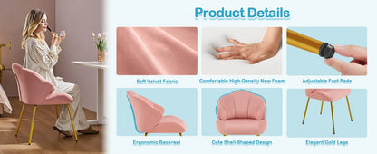 Velvet Accent Chair with Shell-Shaped Backrest, Modern Armchair with Gold Metal Legs for Dressing Room/Bedroom/Living Room
