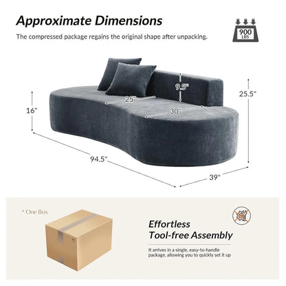 94.5" Boneless Sofa with 2 Pillows, 3 Seater Compressed Foam Sofa with Half Moon Design & Deep Seat, No Assembly, Customized
