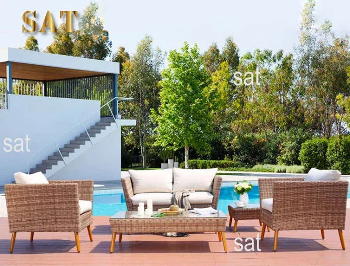 # Brown Patio Wicker Loveseat Setting Couch Furniture Outdoor Garden Rattan Aluminum Sectional Conversation Sofa Set #