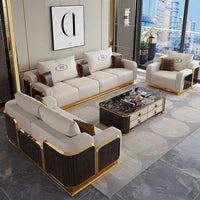 Modern Luxury Leather with Wooden Sofa Set, Fashion 2/3/4 Seater Sofa, Leather Couch for Living Room Accept Customzied Color