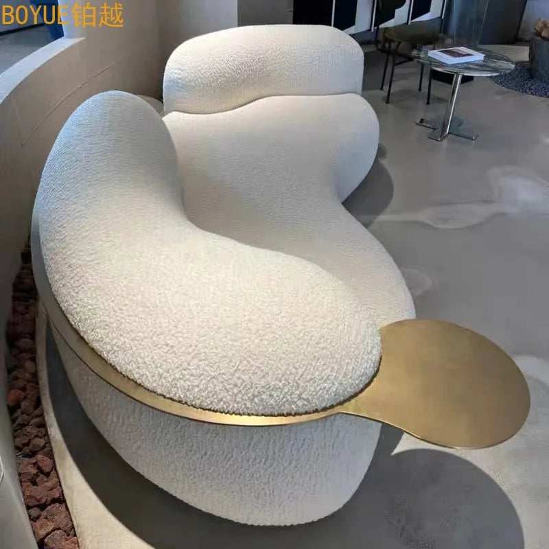 Modern light luxury fashion Italian curved pea pod sofa lamb wool fabric three-person sofa living room furniture