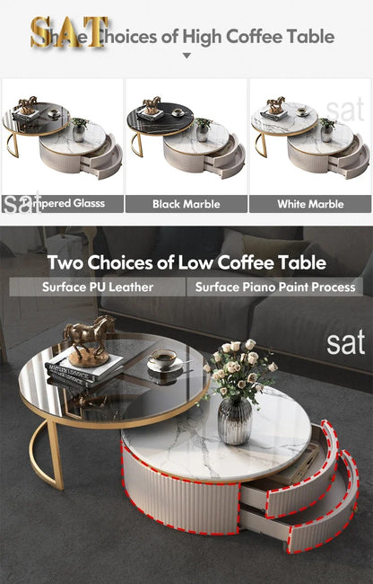 #Luxury Furniture Marble Top Gold Stainless Steel Frame Sectional Glass Round Coffee Table