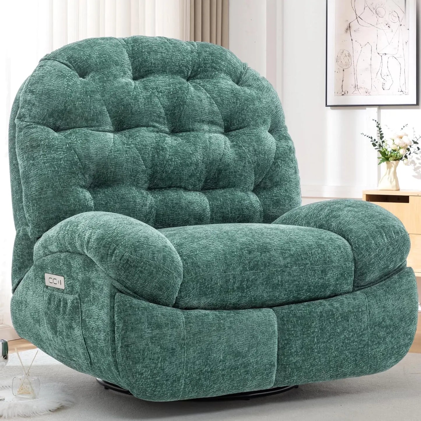 Oversized Swivel Recliner Chair, Comfortable Soft Shell Shaped Recliner with  Ports and Storage for Living Room