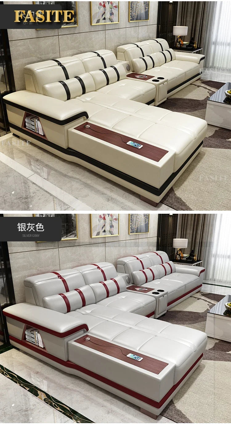Leather sofa simple modern small apartment leather art corner furniture large combination package