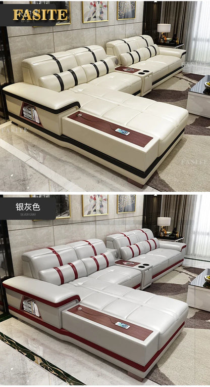 Leather sofa simple modern small apartment leather art corner furniture large combination package