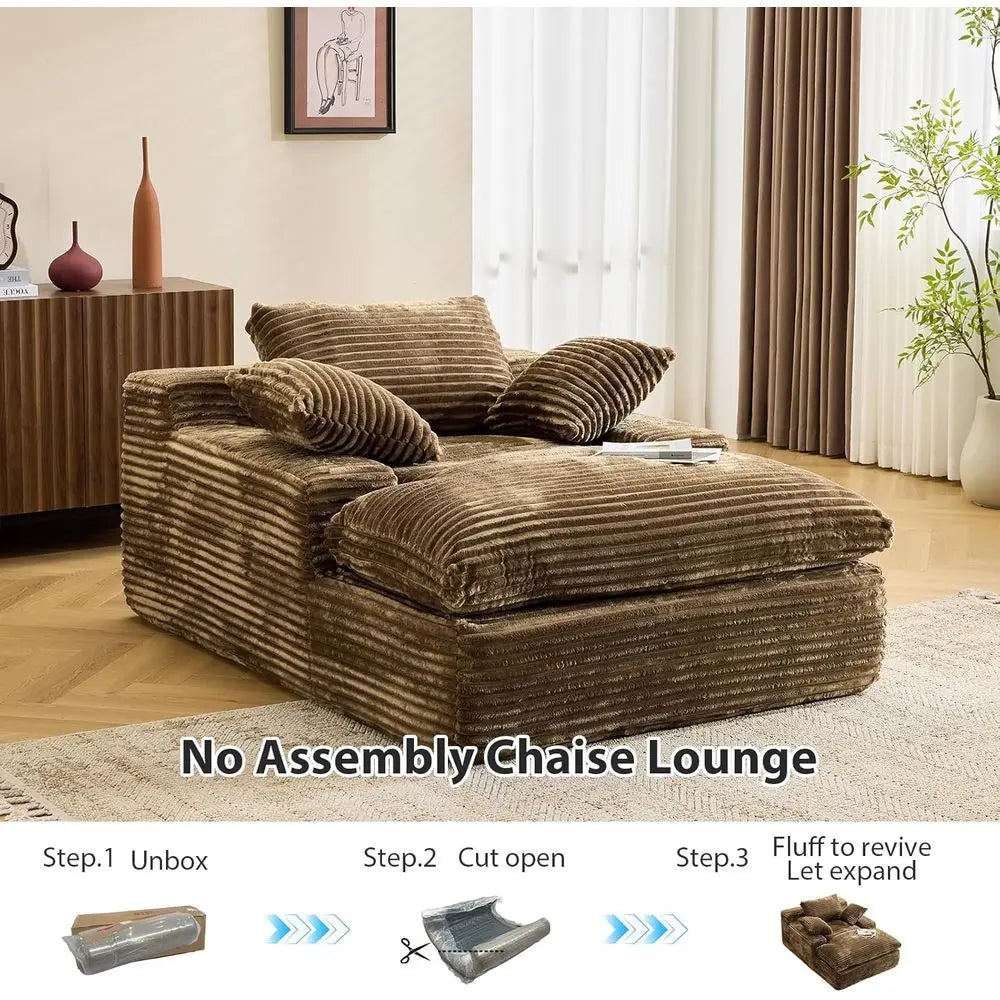 Oversized Corduroy Upholstered Sofa Bed, Deep Seat Sleeper Couch, Reading Chairs for Living Room and Bedroom, No Assembly Requir