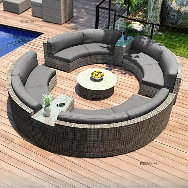 Outdoor PE Rattan Garden Sofas Courtyard Open-air Sofa Chair Combination Outdoor Garden Leisure Balcony Full Arc Sofa Chairs FF