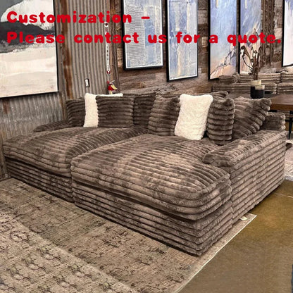 custom.ATUNUS American Thick Striped Corduroy Plush Sectional Sofa Couch Set Compression Fabric Living Room Sofa