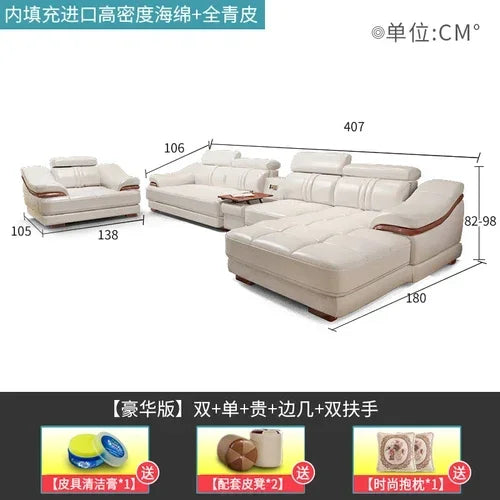 Long - lasting Genuine leather sofa, cowhide top layer, large and small unit, living room corner combination