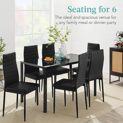 7-Piece Glass Dining Set, Modern Kitchen Table Furniture for Dining Room, Dinette, Compact Space-Saving w/G
