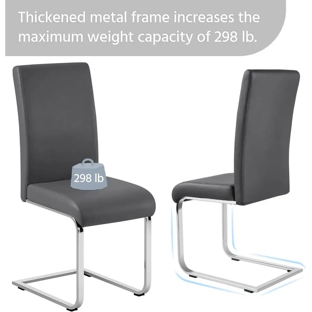 Modern Gray Leather Upholstered High Back Dining Chairs, Set of 2 for Home Kitchen