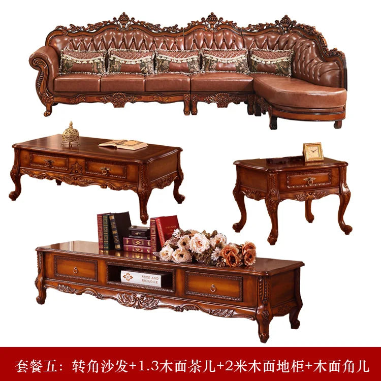 European leather corner high-end left and right concubines American solid wood  living room L-shaped combination sofa