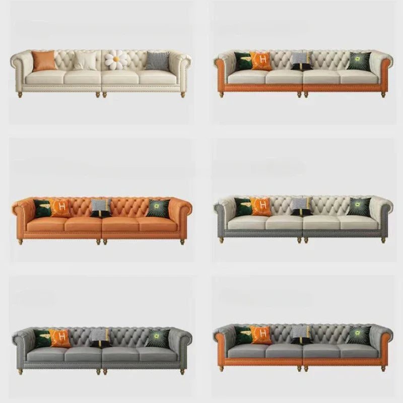 Designer Genuine Leather Sofas Fancy Living Room Lounge Floor Sofa Loveseat Modern Canape Salon De Luxe Apartment Furniture