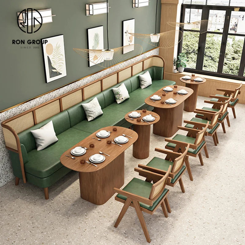custom.Modern Commercial Custom Color Restaurant Furniture Rattan Leather Sofa Booth Seating Wood Cafe Restaurant Table and Chai
