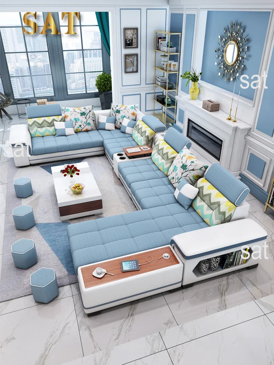 For living room minimalist modern large unit furniture set combination cotton and linen 2024 new technology fabric sofa