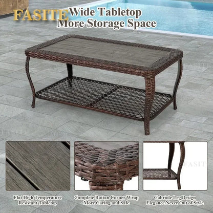 Long - lasting 6 Pieces Patio Furniture Set, Wicker Outdoor Patio Sets, Sectional Rattan Sofa Chairs with Coffee Table