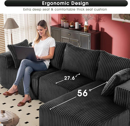 Modular Sectional with L-Shape Chaise, Cloud Sofa Living Room Bedroom Upholstered Sofa - No Installation - Plush Corduroy Fabric