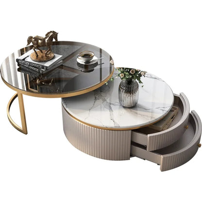 #Luxury Furniture Marble Top Gold Stainless Steel Frame Sectional Glass Round Coffee Table