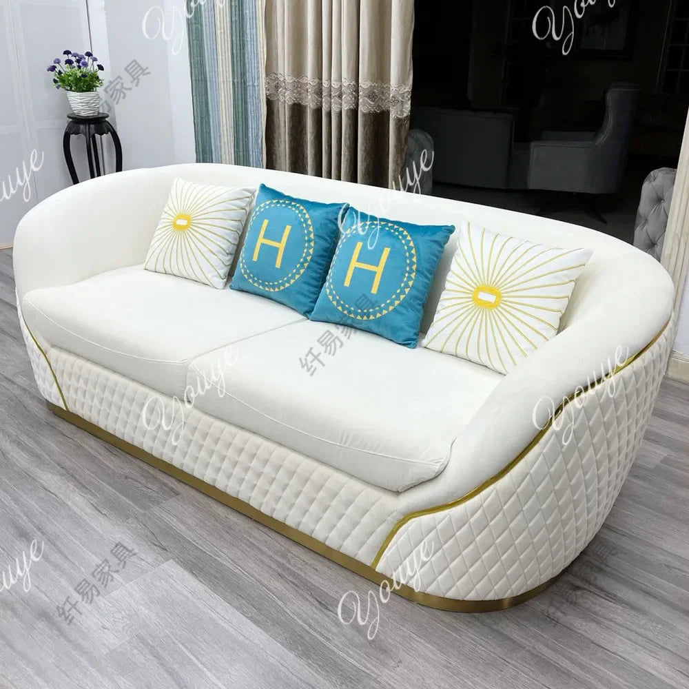 XM European Velvet Sofa Modern Simple Size Apartment Living Room Italian Light Luxury Leather Straight-row Sofa Combination