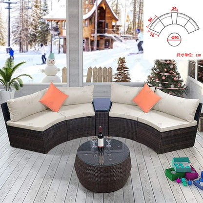 Sofa, courtyard, garden, leisure, outdoor living room, semi circular curved rattan chair, terrace, outdoor furniture combination