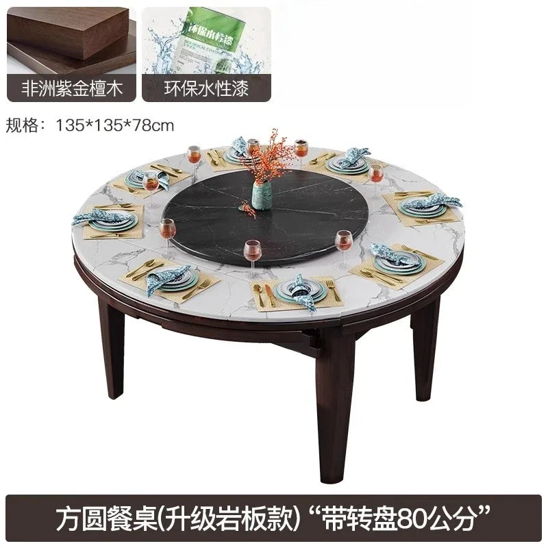 AB rock slab folding dining table telescopic combination purple gold sandalwood small apartment household round dining table