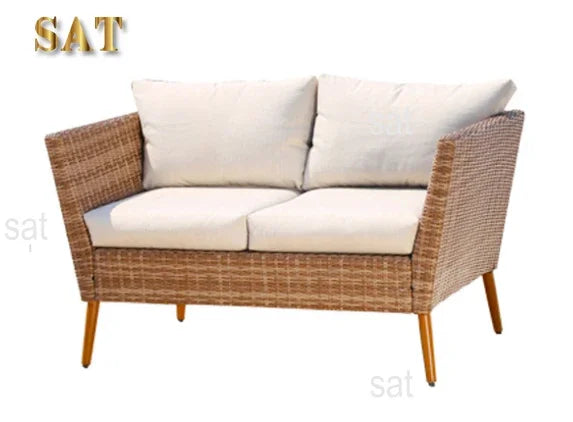 # Brown Patio Wicker Loveseat Setting Couch Furniture Outdoor Garden Rattan Aluminum Sectional Conversation Sofa Set #