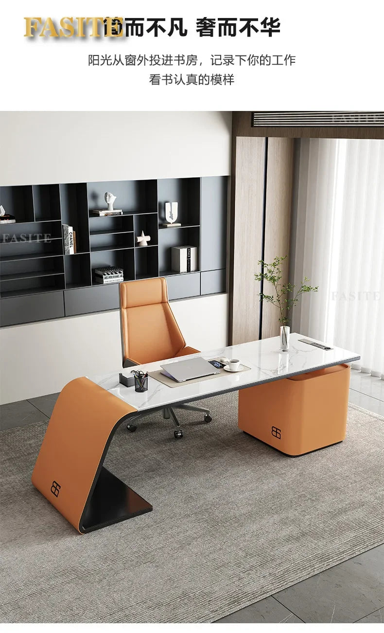 High end light luxury stone table, high-end office desk and chair combination, home L-shaped computer, high-end medical beauty