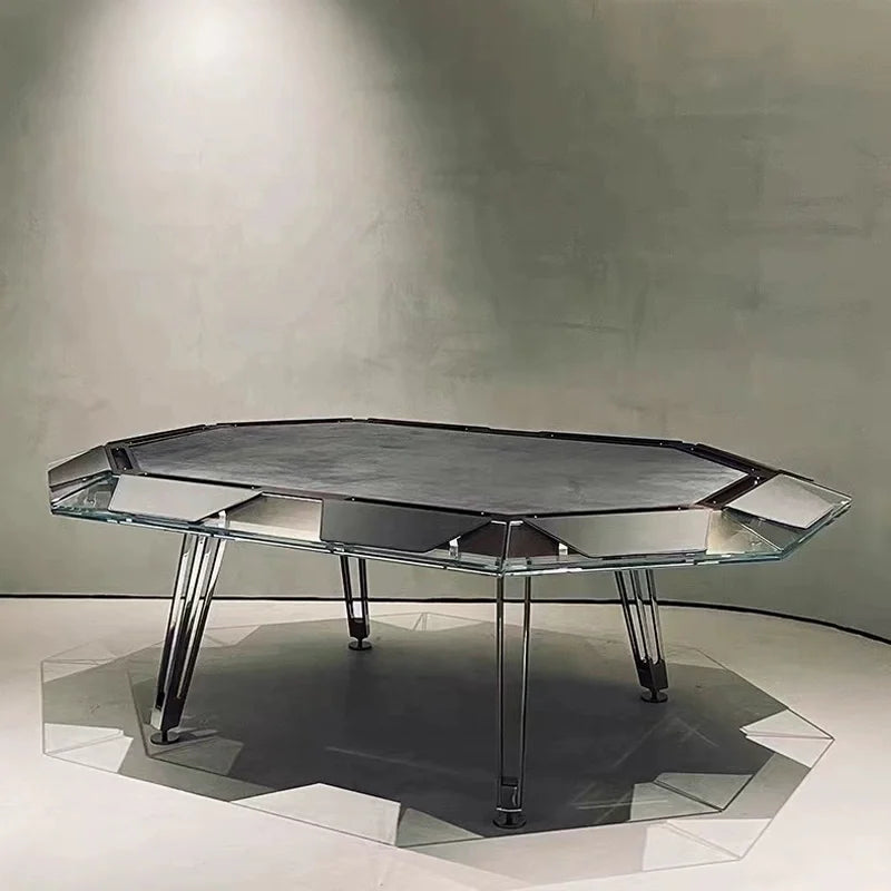 Light Luxury Creative Desig Tempered Glass Poker Table Multi-person Chess and Card Table Club Entertainment Furniture