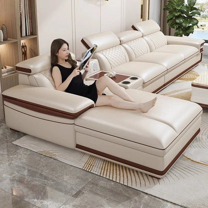 Modern simple leather sofa living room home light luxury sofa concubine combination