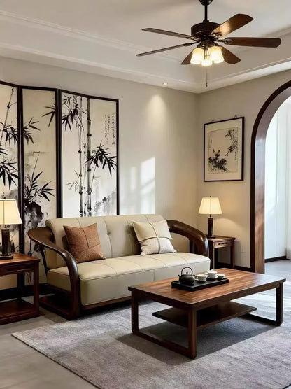 Walnut Sofa Upholstered Sofa 3 Seater Sofa Couch For Living Room Apartment 86" Solid Wood Cushion Sofa